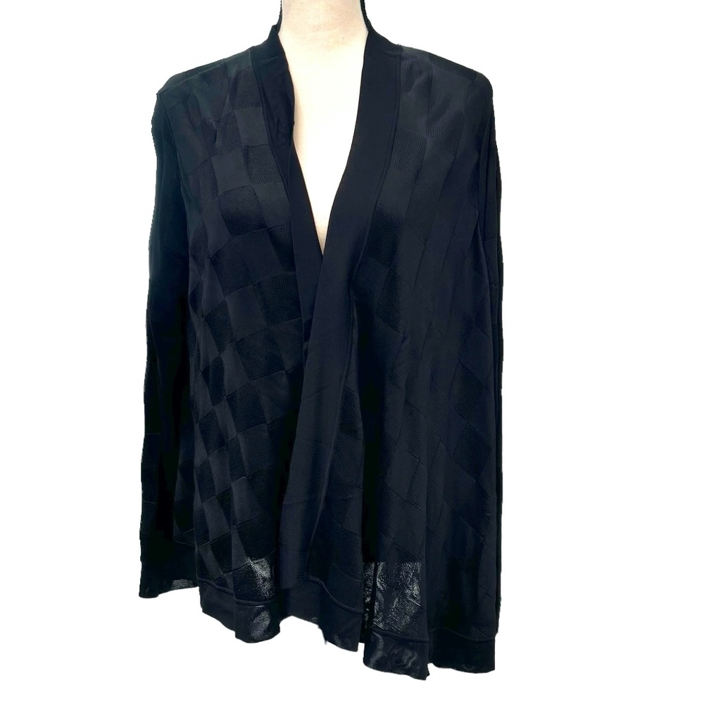 GIORGIO ARMANI BLACK VISCOSE ASYMMETRICAL HEM TIE FRONT SWING CARDIGAN
